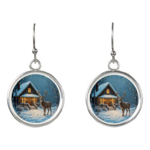 Big Buck's Snowy Christmas Visit Earrings