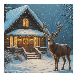 Big Buck's Snowy Christmas Visit Faux Canvas Print