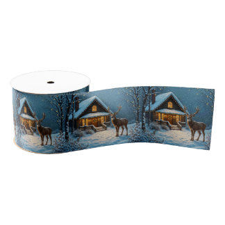 Big Buck's Snowy Christmas Visit Grosgrain Ribbon