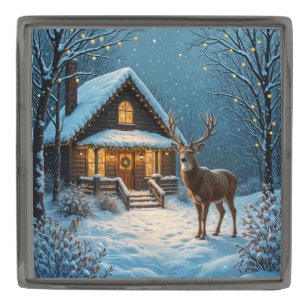  Big Buck's Snowy Christmas Visit Gunmetal Finish Lapel Pin