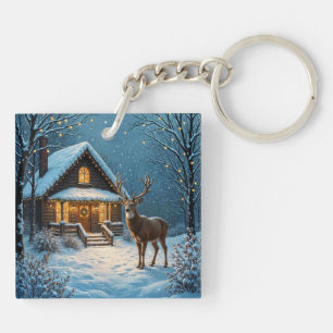 Big Buck's Snowy Christmas Visit Keychain