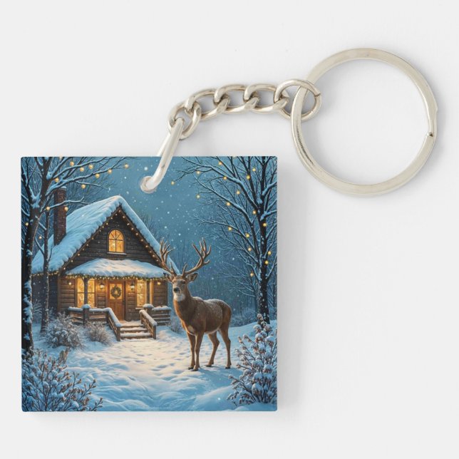  Big Buck's Snowy Christmas Visit Keychain (Back)