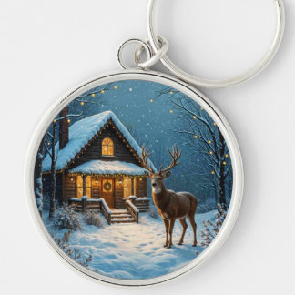 Big Buck's Snowy Christmas Visit Keychain
