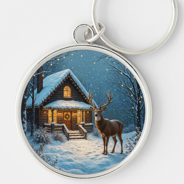  Big Buck's Snowy Christmas Visit Keychain (Front)