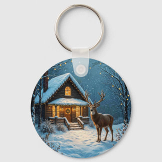 Big Buck's Snowy Christmas Visit Keychain