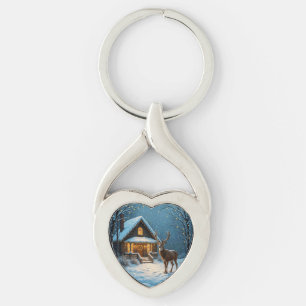 Big Buck's Snowy Christmas Visit Keychain