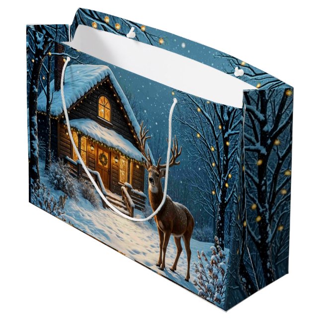  Big Buck's Snowy Christmas Visit Large Gift Bag (Back Angled)