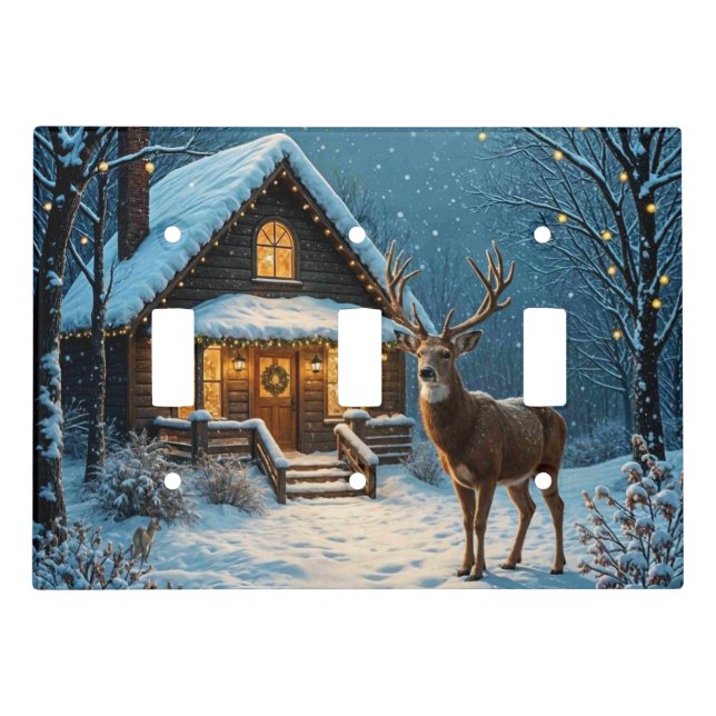  Big Buck's Snowy Christmas Visit Light Switch Cover (Front)