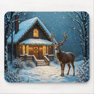 Big Buck's Snowy Christmas Visit Mouse Pad