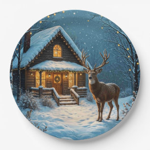 Big Buck's Snowy Christmas Visit Paper Plates