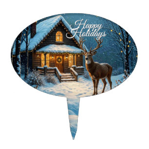 Big Buck's Snowy Christmas Visit Personal Script Cake Topper