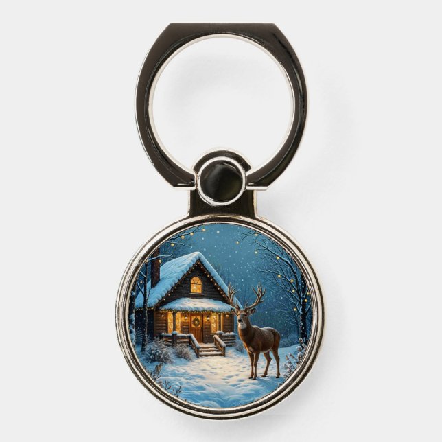  Big Buck's Snowy Christmas Visit Phone Ring Stand (Front)