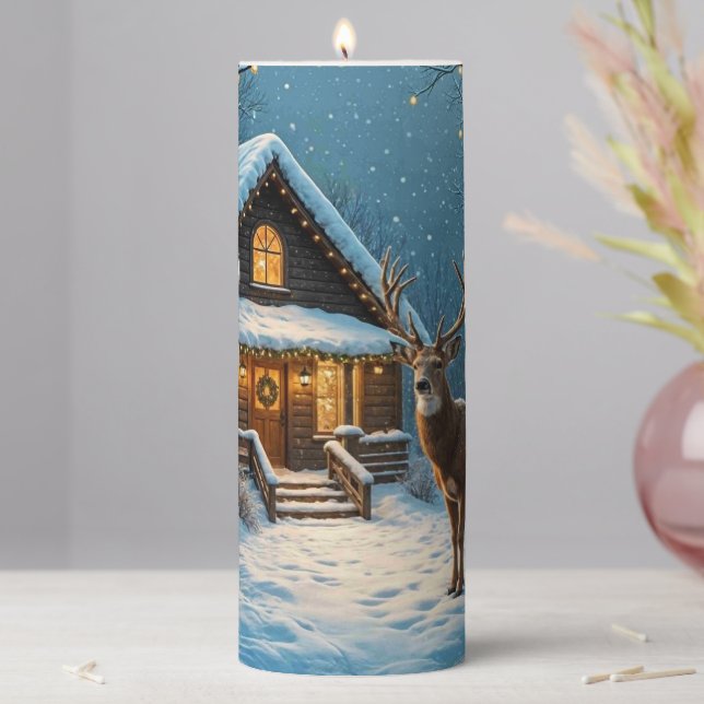  Big Buck's Snowy Christmas Visit Pillar Candle (In Situ)