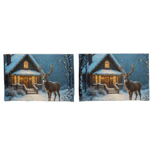  Big Buck's Snowy Christmas Visit Pillow Case