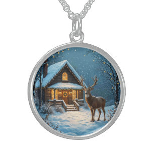  Big Buck's Snowy Christmas Visit Sterling Silver Necklace