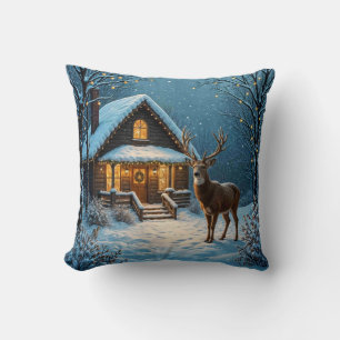 Big Buck's Snowy Christmas Visit Throw Pillow