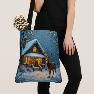 Big Buck's Snowy Christmas Visit Tote Bag