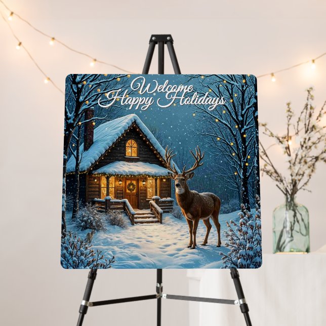  Big Buck's Snowy Christmas Visit Welcome Add Text Foam Board (In Situ (Stand))