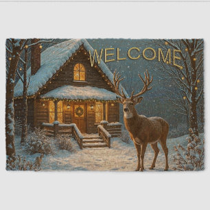 Big Buck's Snowy Christmas Visit Welcome Fiber Doormat