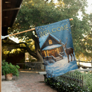  Big Buck's Snowy Christmas Visit Welcome House Flag