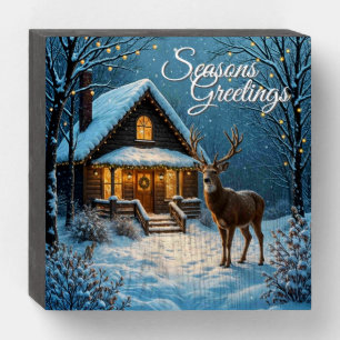  Big Buck's Snowy Christmas Visit Wooden Box Sign