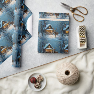  Big Buck's Snowy Christmas Visit Wrapping Paper