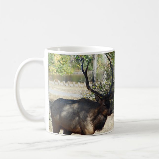 Big Bull Elk Hunting Mancave Design Coffee Mug Cup (Left)