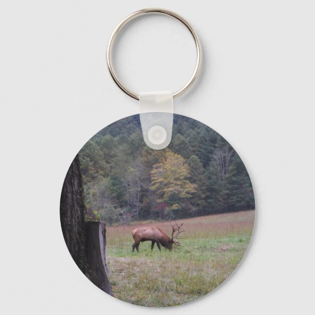 Big Bull Elk in the Autumn purple grass Keychain (Front)