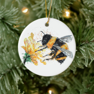 Big Bumble Bee collecting Pollen Ceramic Ornament