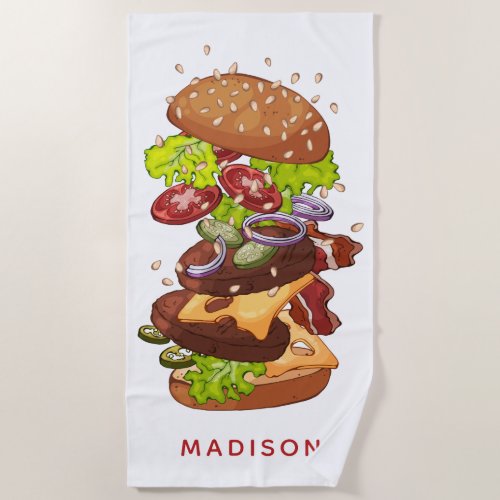 Big Burger custom name beach towel