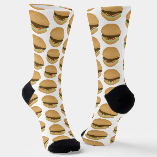 Big Burgers Hamburgers Fun Food Pattern White Socks