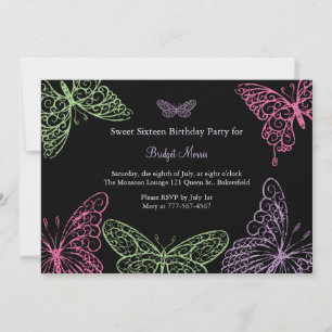 Big Butterfly Kisses Sweet Sixteen Invitation