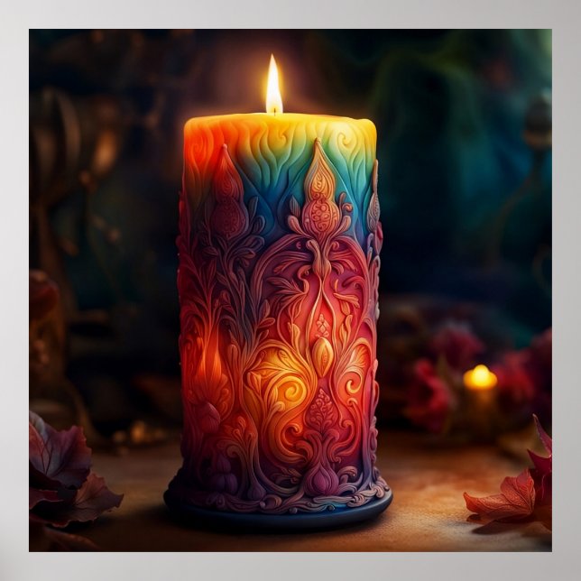 Big candle with vibrant colors poster (Front)