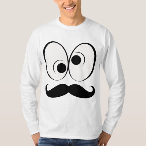 BIG CARTOON EYES AND MUSTACHE BLACK CURLY DESIGN T_Shirt