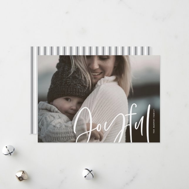 Big Casually Written Joyful Classic Photo Holiday Card (Front/Back In Situ)