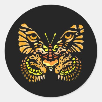 Big Cat Butterfly Classic Round Sticker by PugWiggles at Zazzle