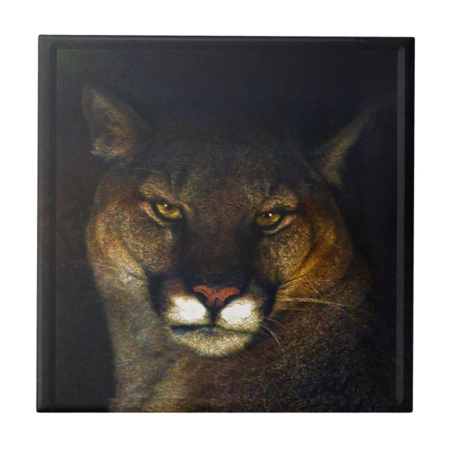 Big Cat Cougar Mountain Lion Art Design Ceramic Tile (Front)