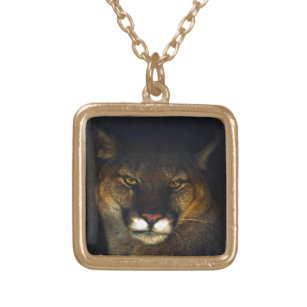 Big Cat Cougar Mountain Lion Art Design Gold Plated Necklace