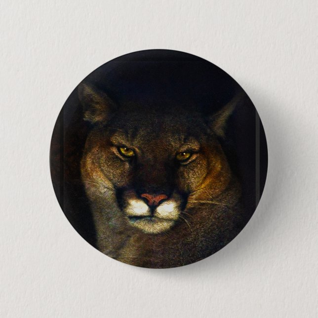 Big Cat Cougar Mountain Lion Art Design Pinback Button (Front)