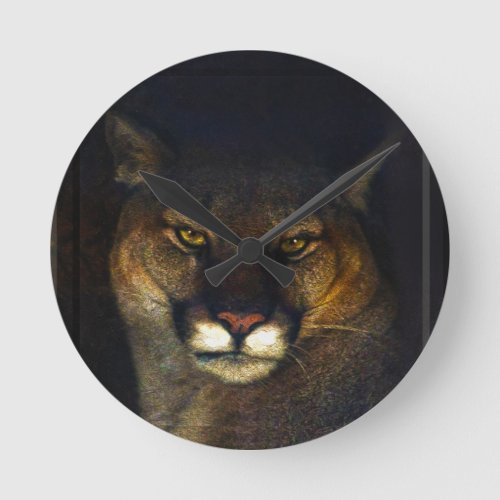 Big Cat Cougar Mountain Lion Art Design Round Clock