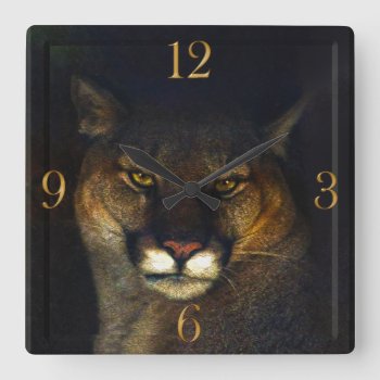 Big Cat Cougar Mountain Lion Art Design Square Wall Clock by RavenSpiritPrints at Zazzle