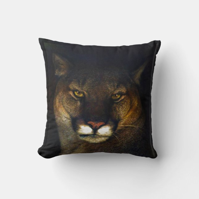 Big Cat Cougar Mountain Lion Art Design Throw Pillow (Front)
