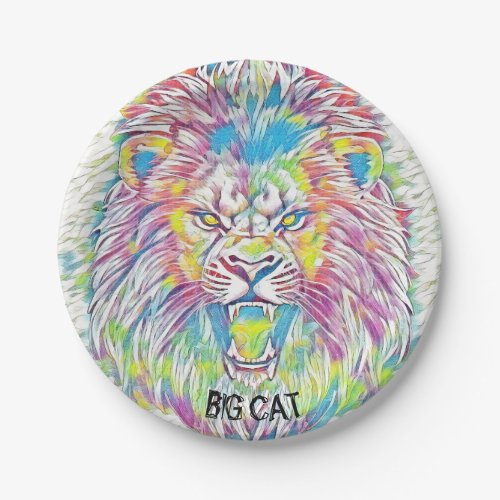 Big Cat Design Roaring Lion Rainbow Pastel Paper Plates