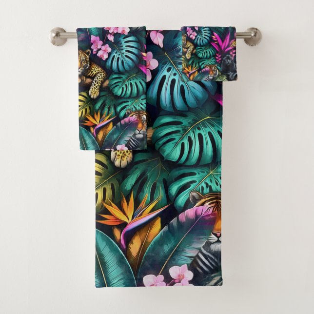 Big Cat Dreams Seamless Surface Pattern Bath Towel Set (Insitu)