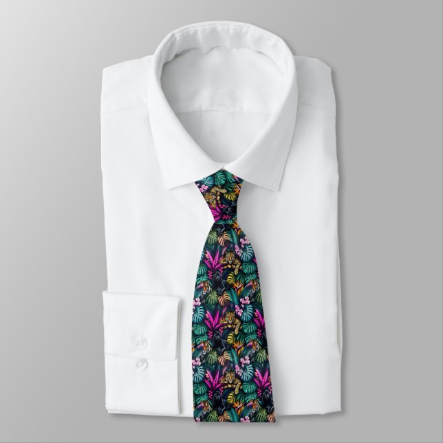 Big Cat Dreams Seamless Surface Pattern Neck Tie (Tied)