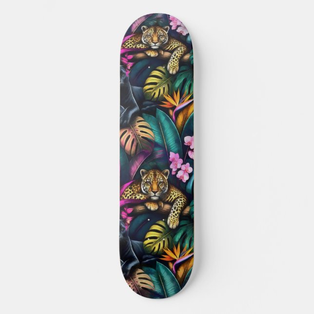 Big Cat Dreams Seamless Surface Pattern Skateboard (Front)
