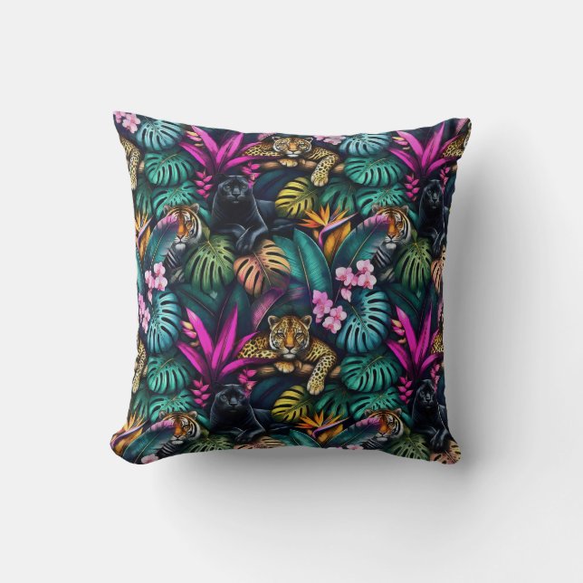 Big Cat Dreams Seamless Surface Pattern Throw Pillow (Front)
