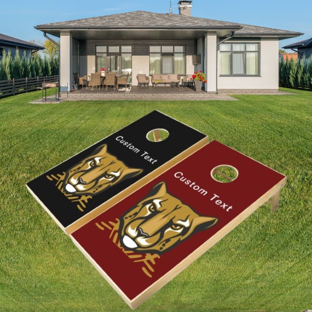 Big Cat Head On Black Red Cornhole Set (Creator Uploaded)