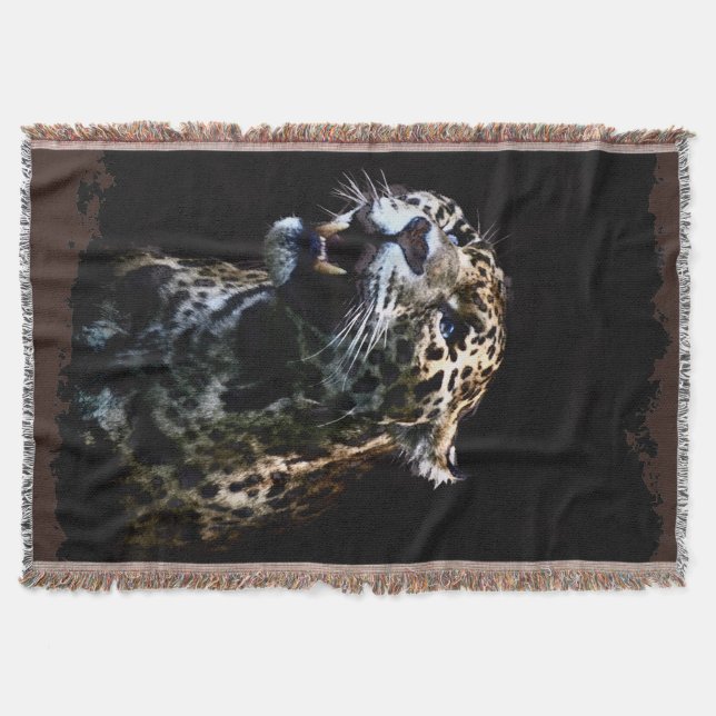Big Cat Jaguar Spotted Panther Wildlife Throw Blanket (Front)