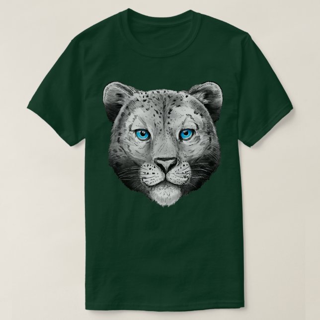 Big Cat Leo Head Face Blue Eyes Snow Leopard  T-Shirt (Design Front)